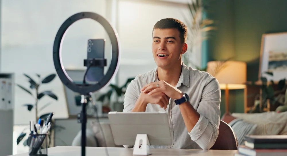 Influencer making podcast