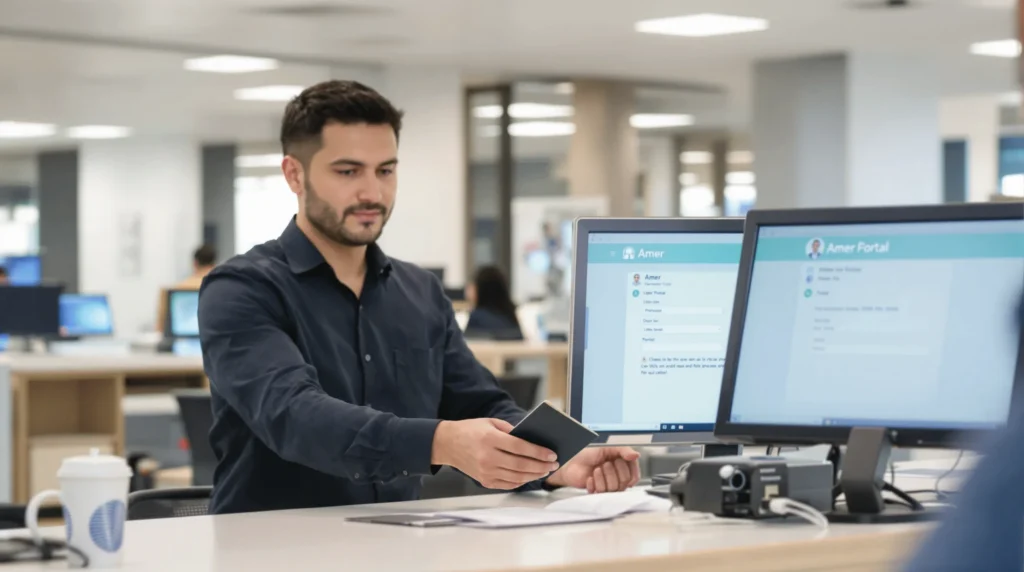 typing center agent working